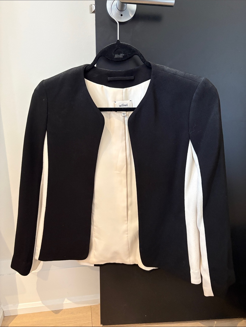 Wilfred Black and White Collarless Open Jacket